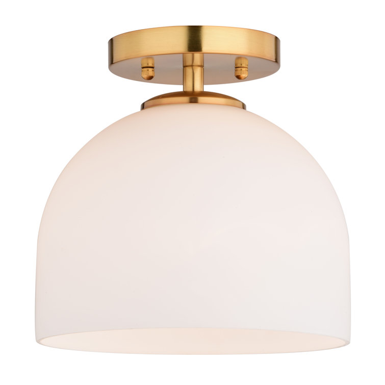 Shelby 9.25-Inch Brass and White Glass Semi-Flush Mount Light