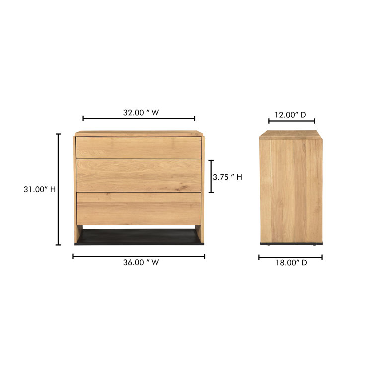 Calypso Natural Oak 3-Drawer Solid Wood Dresser
