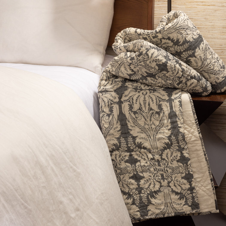 Gray Damask Cotton Twin Reversible Quilt Set