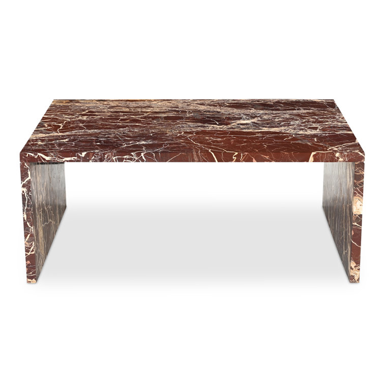 Rosso Levanto Red Marble Rectangular Coffee Table with Iron Base