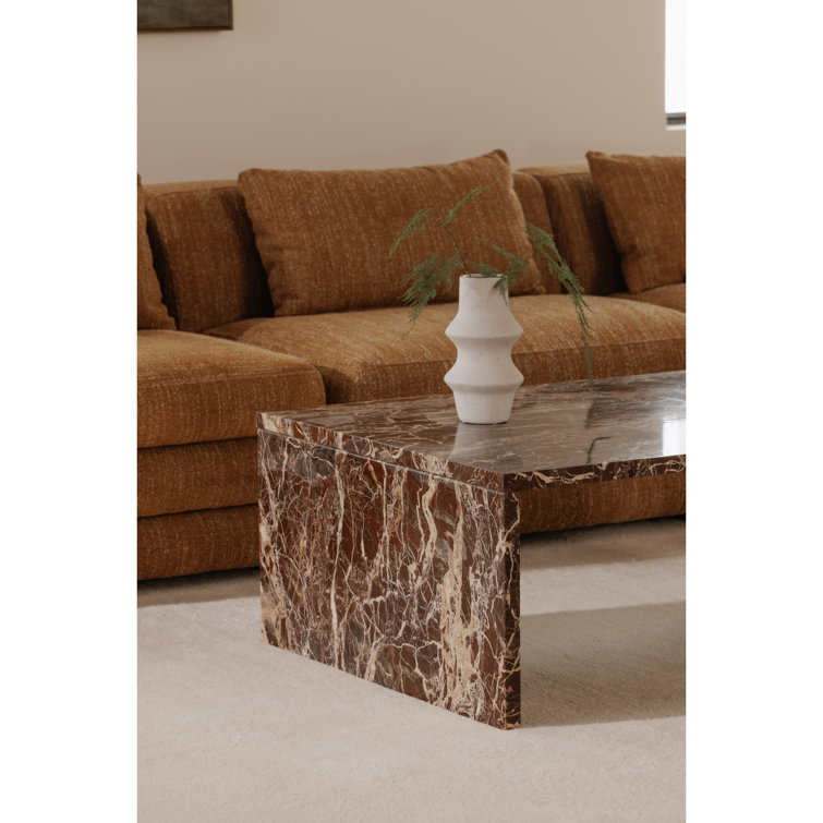 Rosso Levanto Red Marble Rectangular Coffee Table with Iron Base