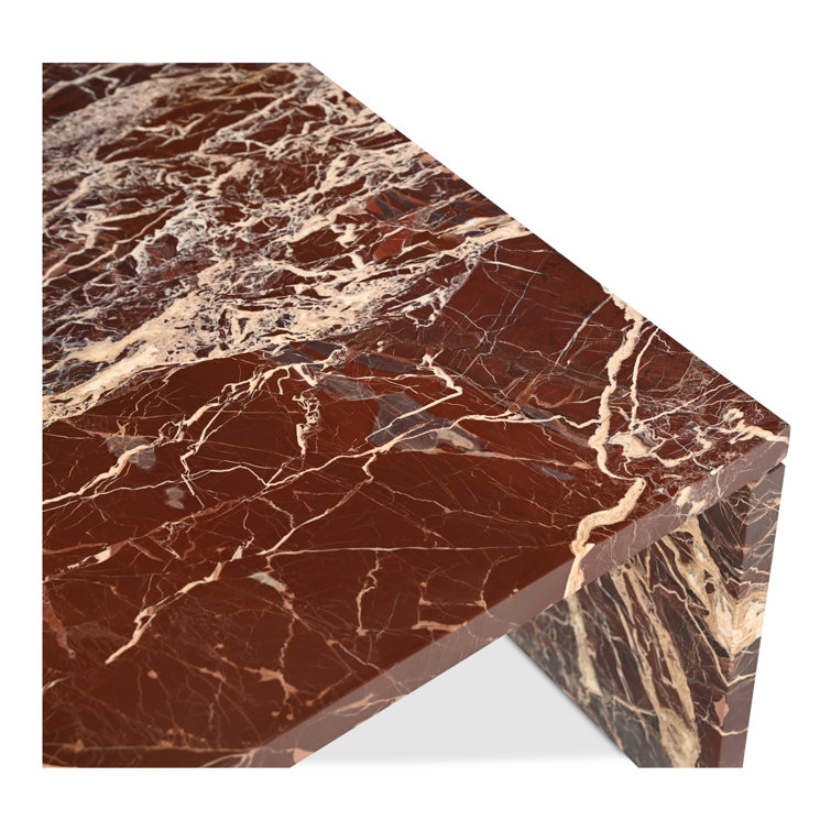 Rosso Levanto Red Marble Rectangular Coffee Table with Iron Base