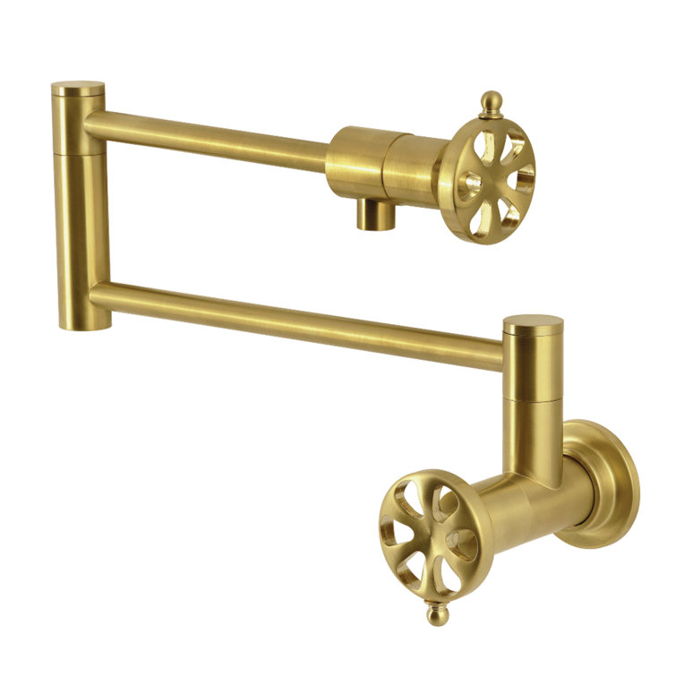 Brushed Brass Dual Handle Wall Mount Pot Filler Faucet