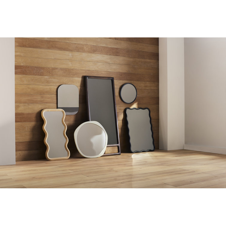 Wavy Poplar Wood Asymmetrical Wall Mirror in Natural Brown