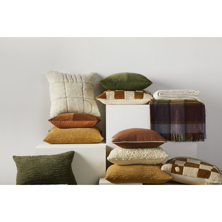 Olive Polyester Square Throw Pillow with Down Fill