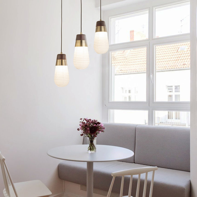 Sunset Inspired Weathered Brass 3-Light Pendant with White Washi Shade