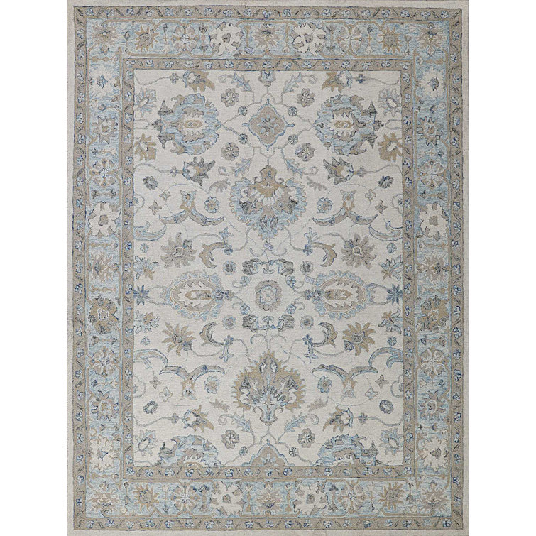 Marietta Ivory and Light Blue Handmade Wool 9' x 12' Area Rug