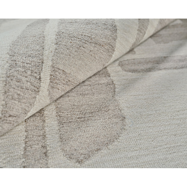 Ivory and Beige Hand-Tufted Wool Rectangular Area Rug, 10' x 14'
