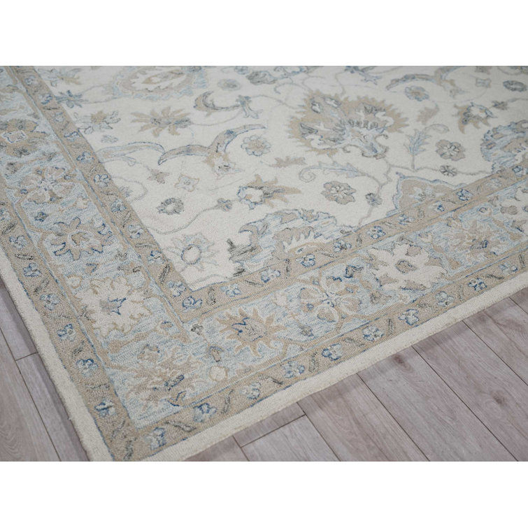 Marietta Ivory and Light Blue Handmade Wool 9' x 12' Area Rug