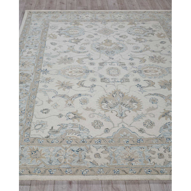 Ivory and Light Blue Handmade Wool Tufted 4' x 6' Area Rug