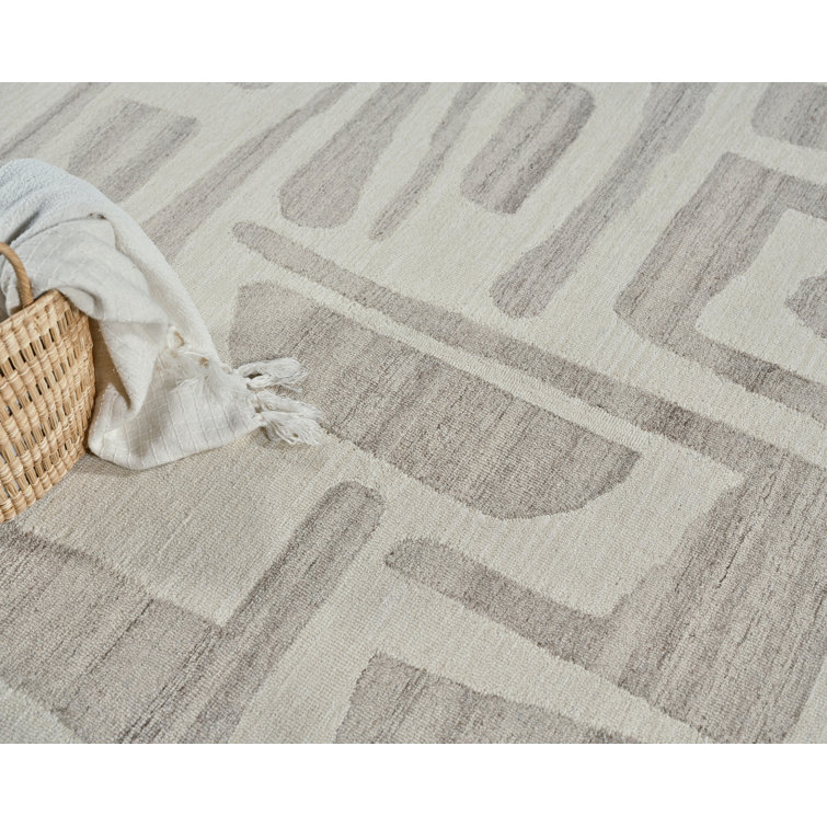 Ivory and Beige Hand-Tufted Wool Rectangular Area Rug, 10' x 14'