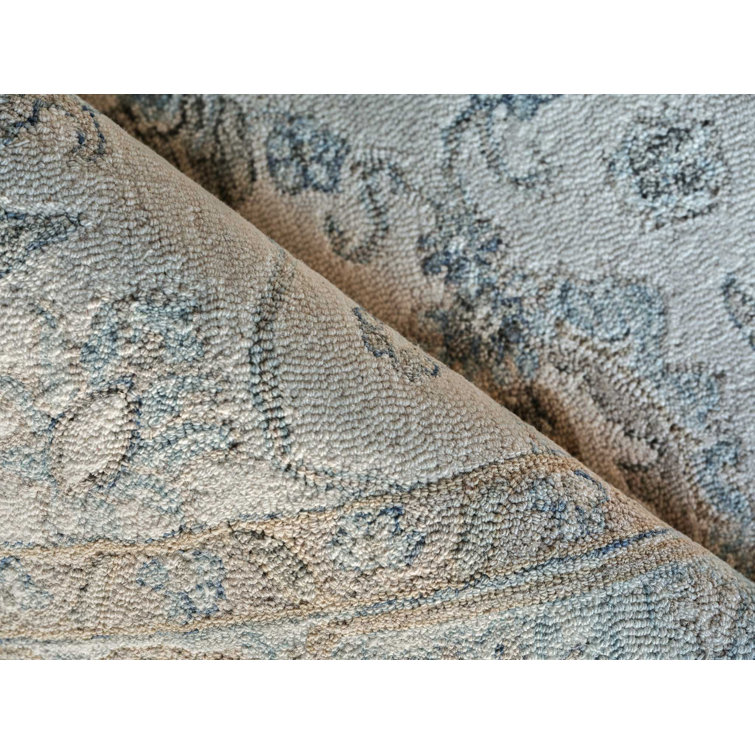 Marietta Ivory and Light Blue Handmade Wool 9' x 12' Area Rug