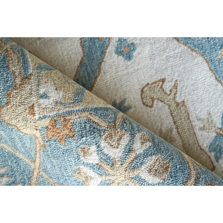 Ivory and Light Blue Hand-Tufted Wool 10' x 14' Area Rug