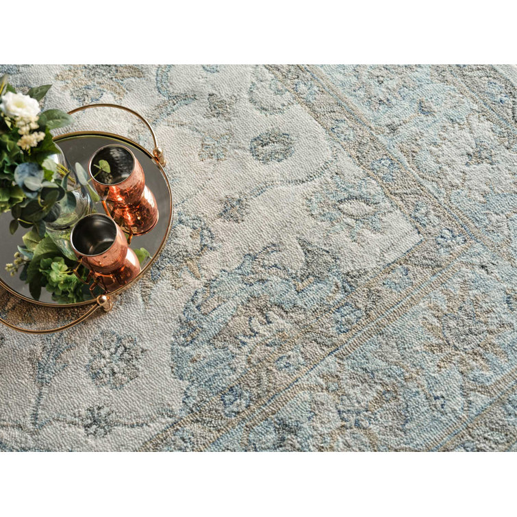 Marietta Ivory and Light Blue Handmade Wool 9' x 12' Area Rug