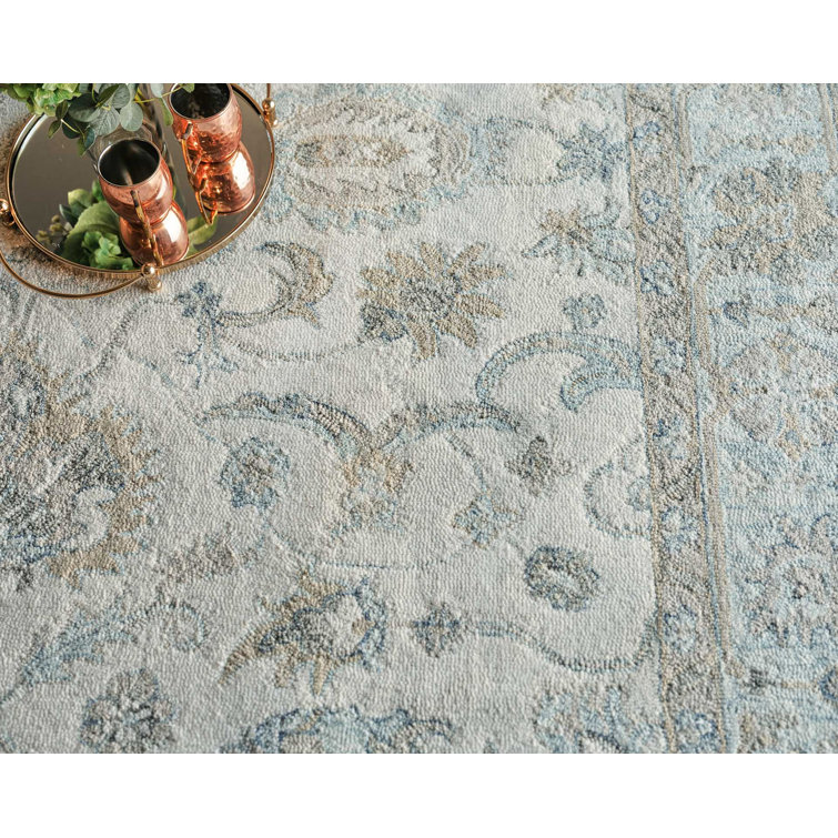 Marietta Ivory and Light Blue Handmade Wool 9' x 12' Area Rug