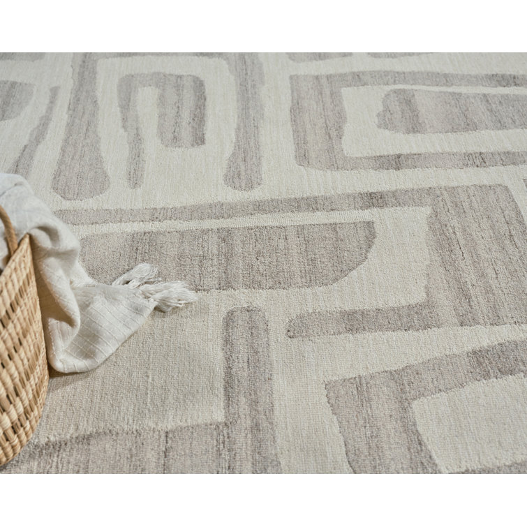 Ivory and Beige Hand-Tufted Wool Rectangular Area Rug, 10' x 14'