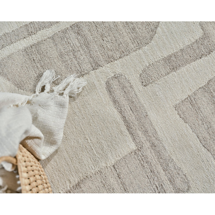 Ivory and Beige Hand-Tufted Wool Rectangular Area Rug, 10' x 14'