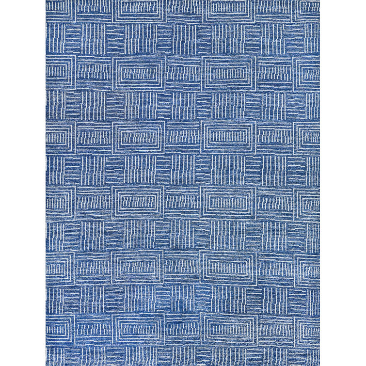 Aldridge Blue and Ivory Hand-Knotted Wool and Viscose Rug 8' x 10'