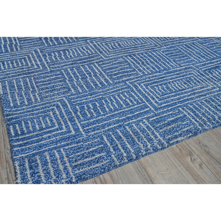 Aldridge Blue and Ivory Hand-Knotted Wool and Viscose Rug 8' x 10'