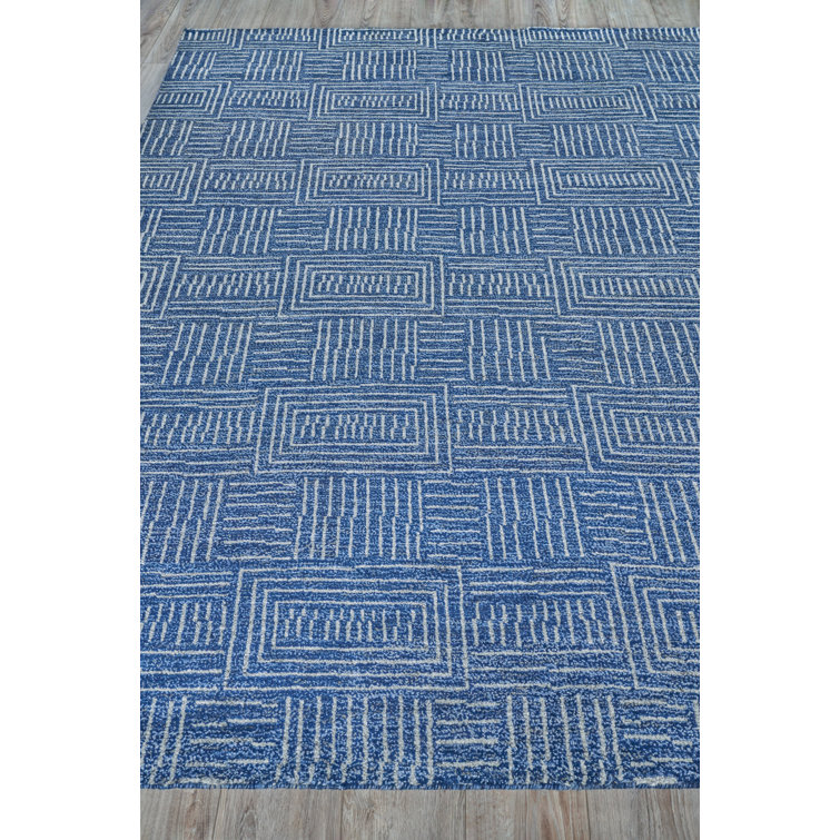 Aldridge Blue and Ivory Hand-Knotted Wool and Viscose Rug 8' x 10'