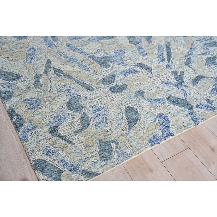 Hand-Tufted Blue and Ivory Wool Rectangular Area Rug 8' x 10'