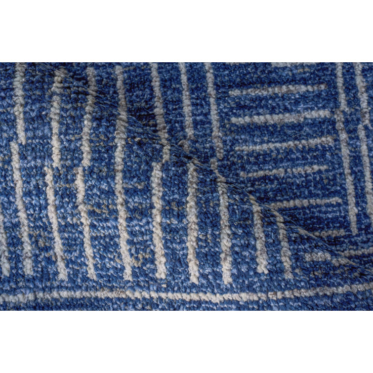 Aldridge Blue and Ivory Hand-Knotted Wool and Viscose Rug 8' x 10'