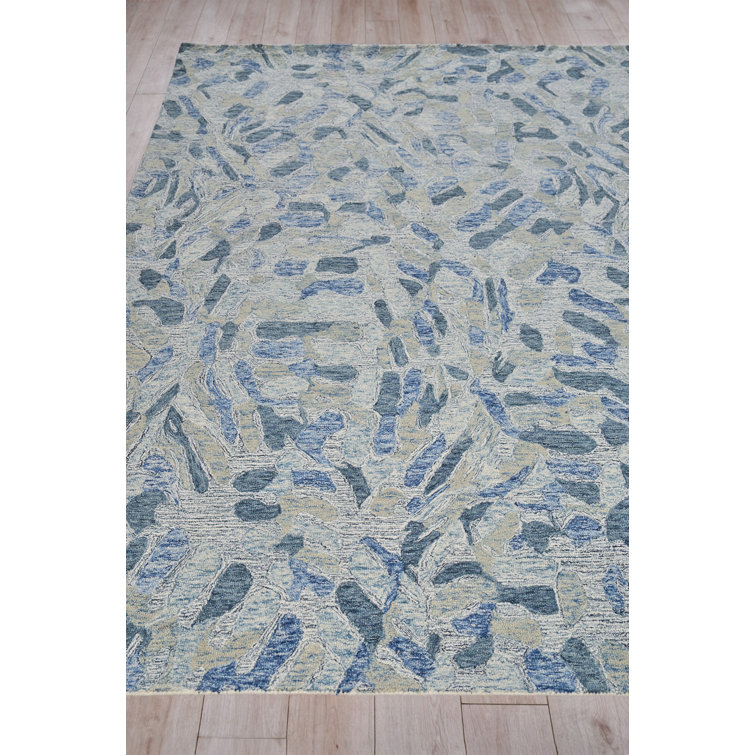 Hand-Tufted Blue and Ivory Wool Rectangular Area Rug 8' x 10'
