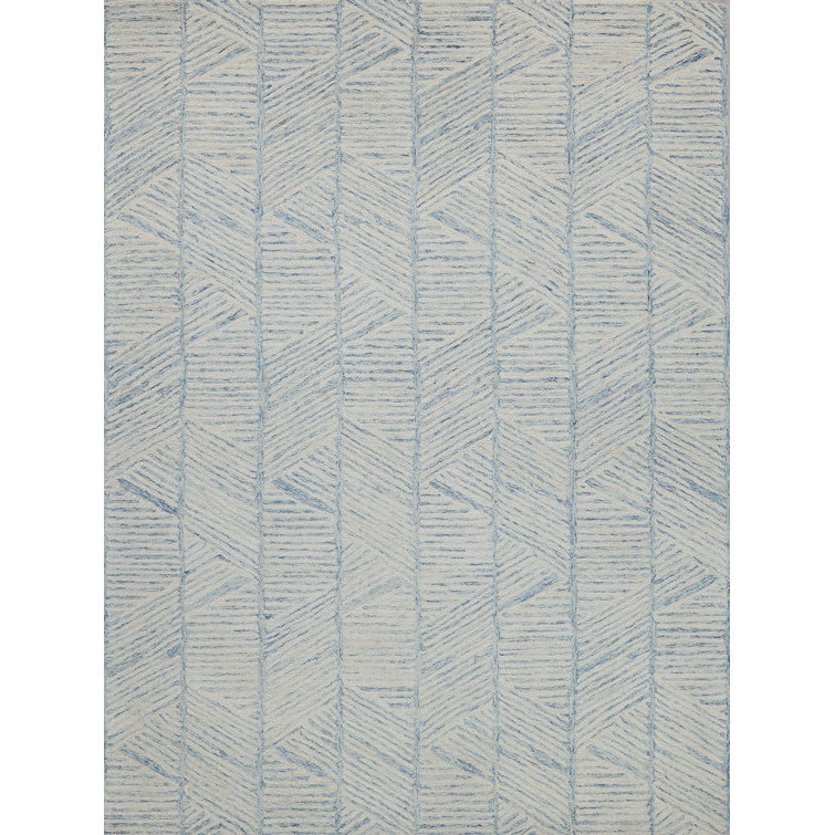 Handmade Blue and Ivory Wool Tufted 9' x 12' Area Rug