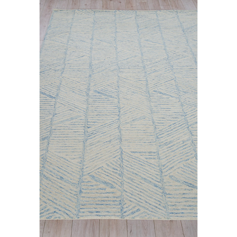 Handmade Blue and Ivory Wool Tufted 9' x 12' Area Rug