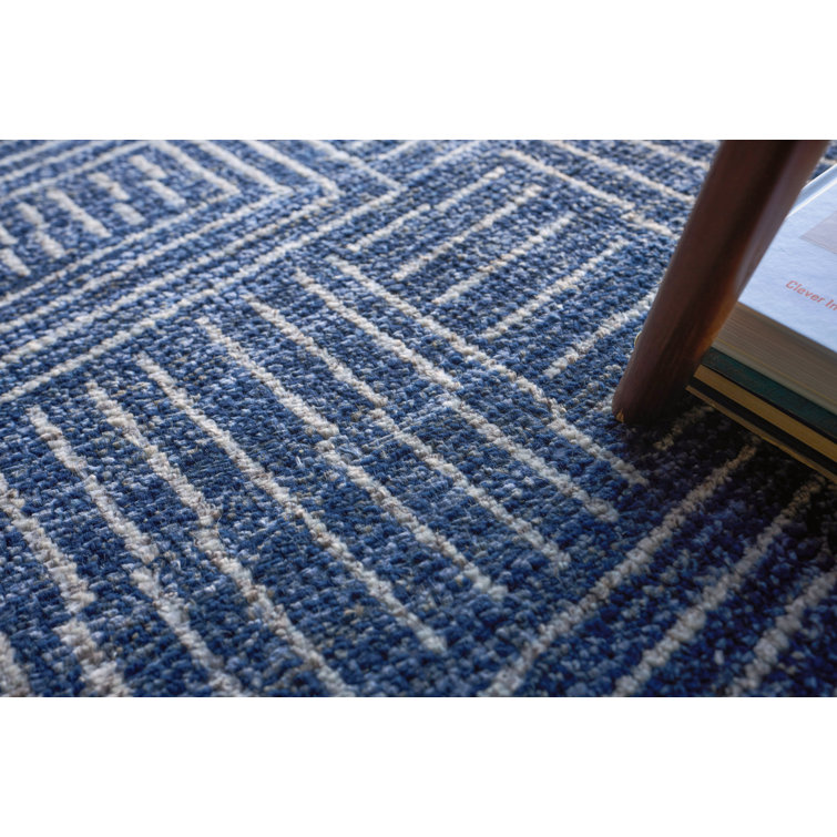 Aldridge Blue and Ivory Hand-Knotted Wool and Viscose Rug 8' x 10'
