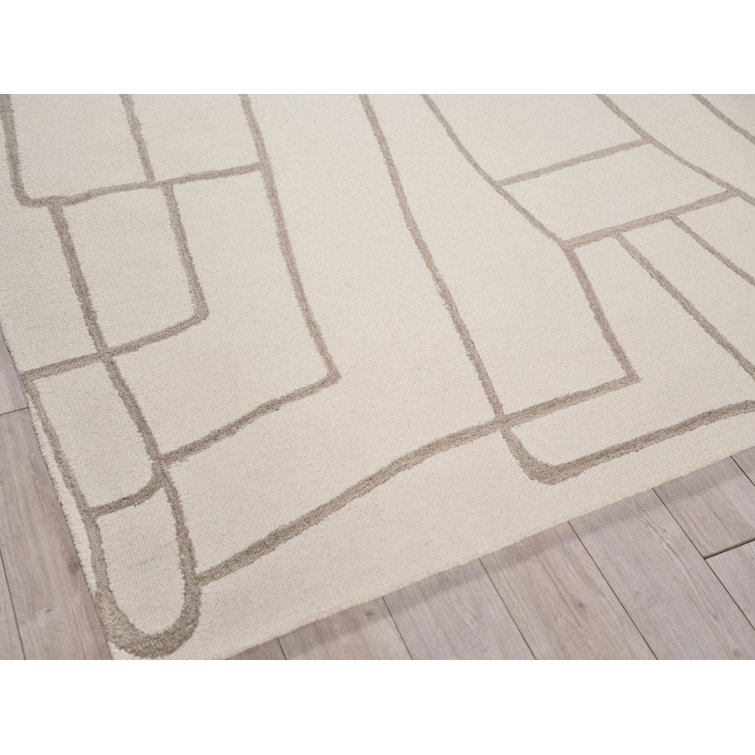 Ivory and Beige Hand-Tufted Wool Rectangular Rug 2' x 3'