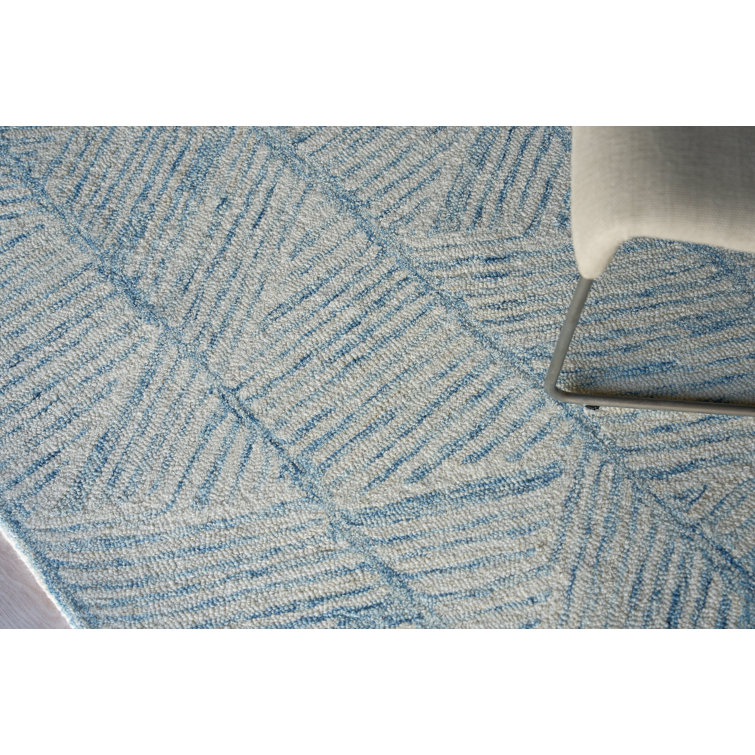 Handmade Blue and Ivory Wool Tufted 9' x 12' Area Rug