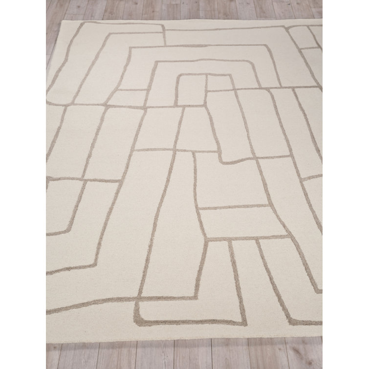 Ivory and Beige Hand-Tufted Wool Rectangular Rug 2' x 3'