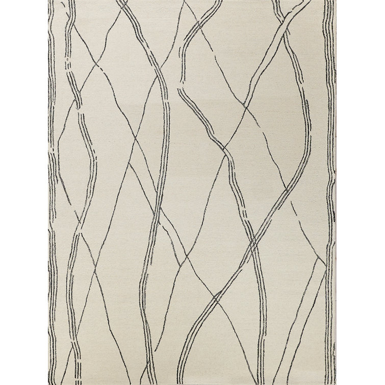 Ivory and Black Hand-Tufted Wool 6' x 9' Rectangular Rug