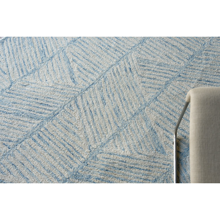 Handmade Blue and Ivory Wool Tufted 9' x 12' Area Rug