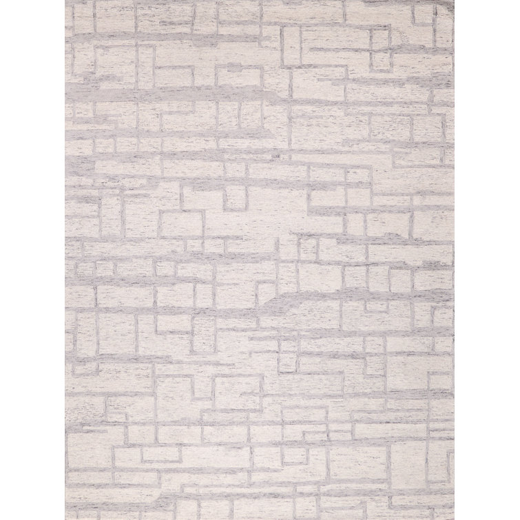 Ivory and Gray Hand-Tufted Wool 10' x 14' Geometric Rug