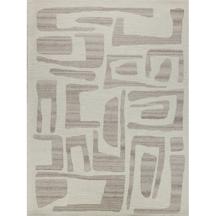 Ivory and Beige Hand-Tufted Wool Rectangular Area Rug, 10' x 14'
