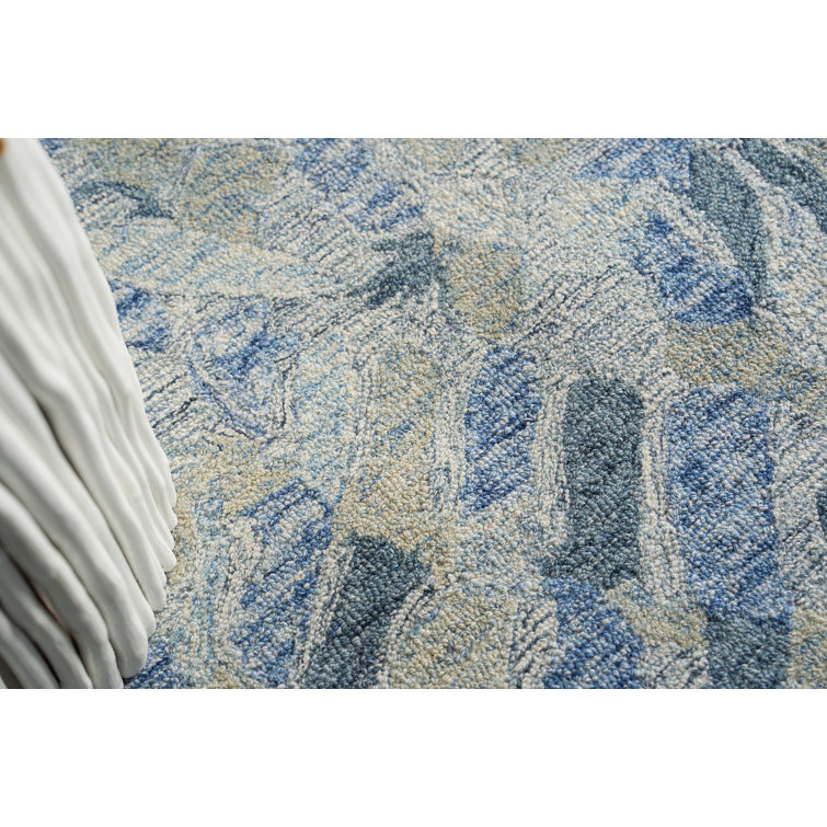 Hand-Tufted Blue and Ivory Wool Rectangular Area Rug 8' x 10'
