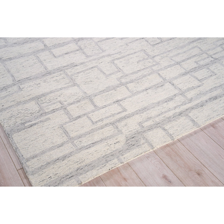 Ivory and Gray Hand-Tufted Wool 10' x 14' Geometric Rug
