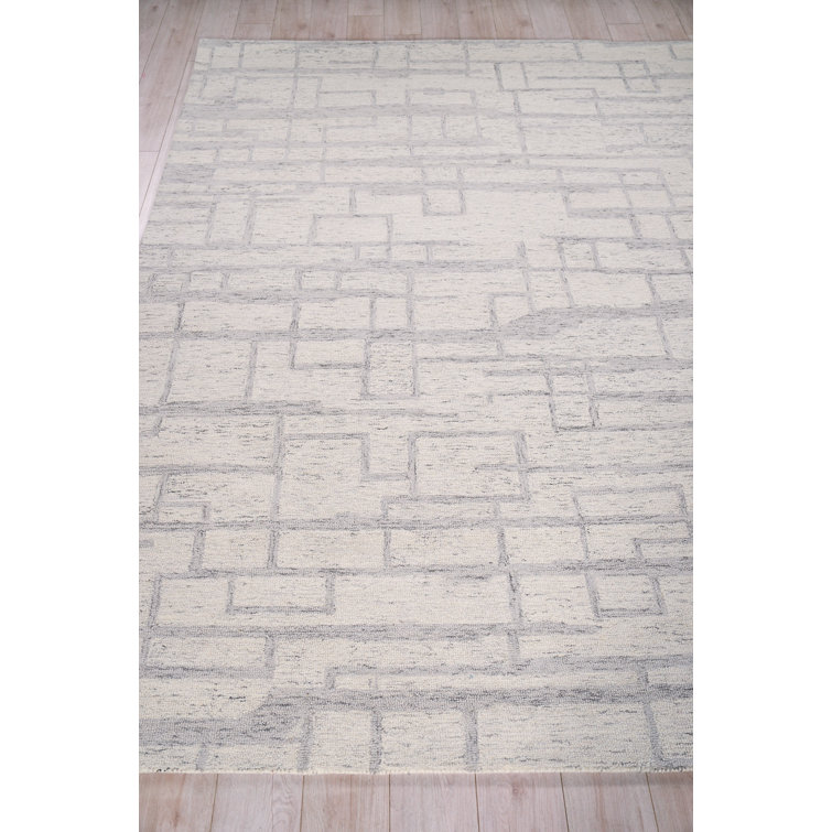 Ivory and Gray Hand-Tufted Wool 10' x 14' Geometric Rug