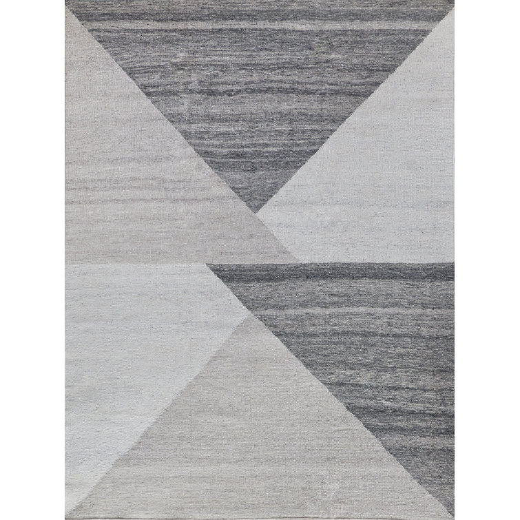 Handmade Gray Geometric Wool and Viscose Area Rug 8' x 10'
