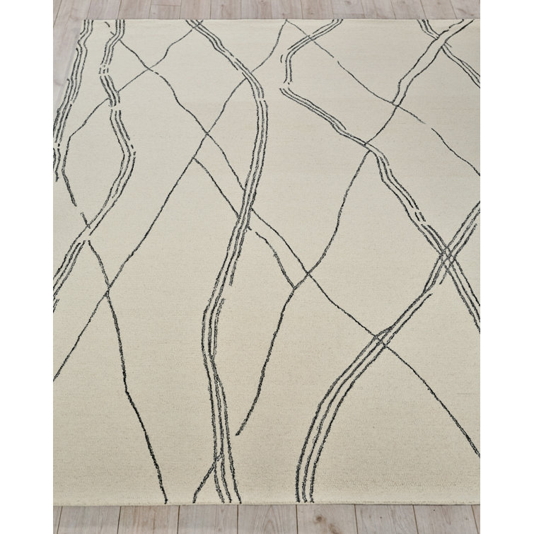 Ivory and Black Hand-Tufted Wool 6' x 9' Rectangular Rug