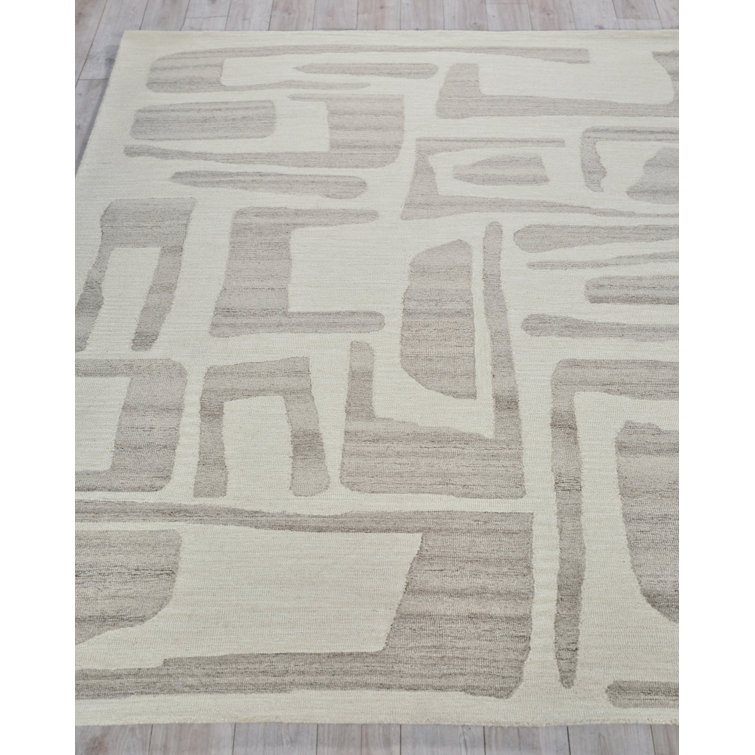Ivory and Beige Hand-Tufted Wool Rectangular Area Rug, 10' x 14'