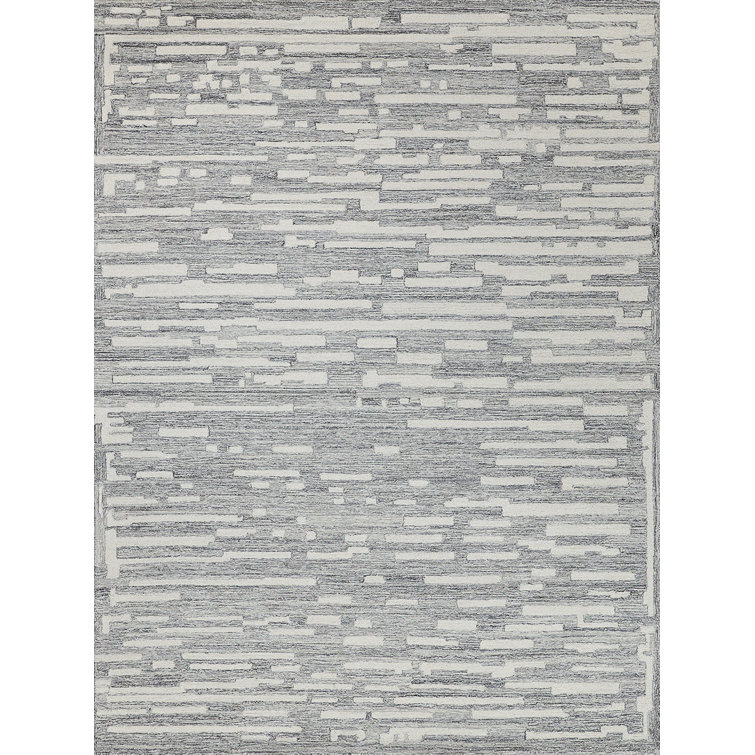 Gray and Ivory Hand-Tufted Wool Rectangular Rug 10' x 14'