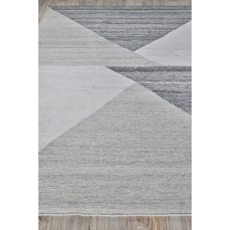 Handmade Gray Geometric Wool and Viscose Area Rug 8' x 10'