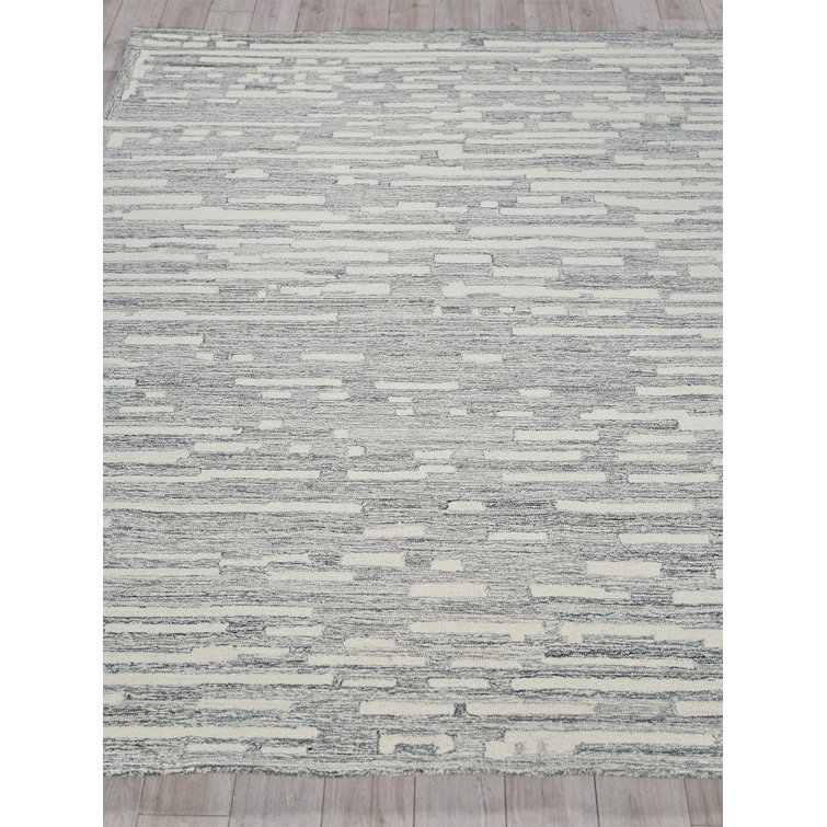 Gray and Ivory Hand-Tufted Wool Rectangular Rug 10' x 14'