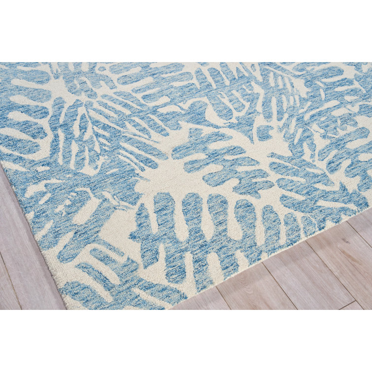 Handmade Light Blue and Ivory Wool Rectangular Area Rug
