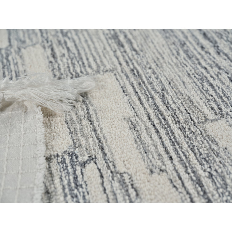 Gray and Ivory Hand-Tufted Wool Rectangular Rug 10' x 14'