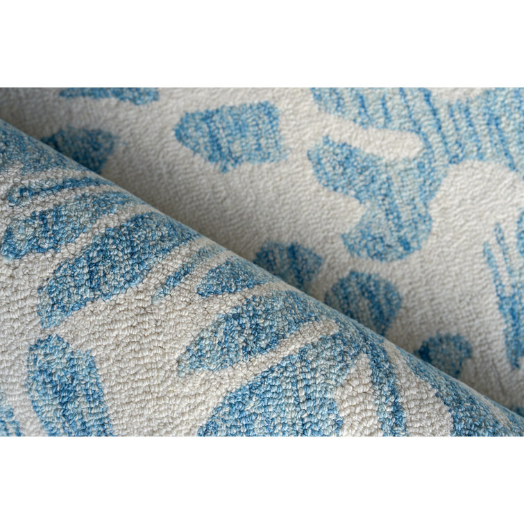 Handmade Light Blue and Ivory Wool Rectangular Area Rug