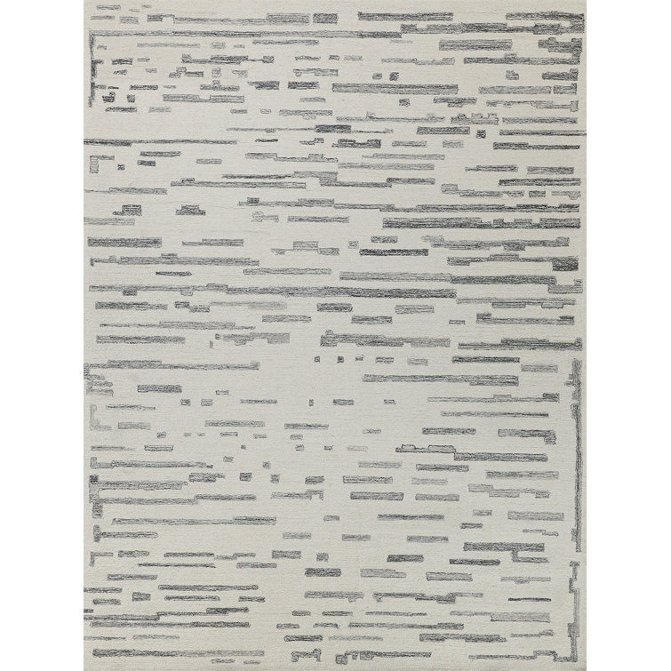 Ivory and Gray Hand-Tufted Wool Rectangular Area Rug, 12' x 15'